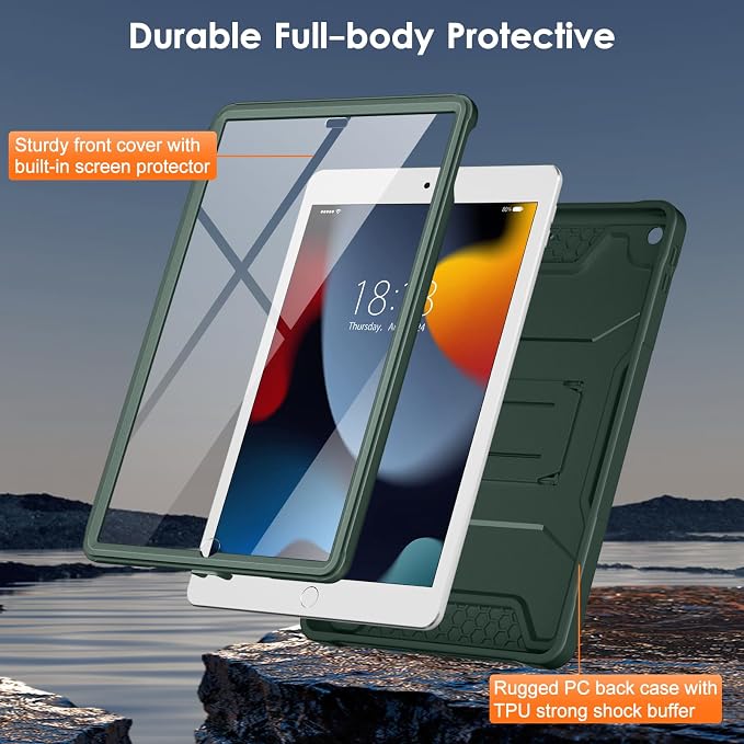DTTO Case for for iPad 9th/8th/7th Generation 10.2-inch Black | Durable Shockproof Protective Cover Built-in Screen Protector &amp Kickstand Corner Protection