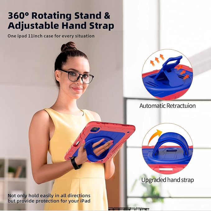 iPad Pro 11 inch Case with Rotating Stand &amp Shoulder Strap Heavy Duty Shockproof Cover with Pencil Holder for iPad Pro 11-inch 4th/3rd/2nd/1st Gen (Black)