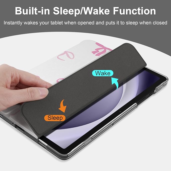 Case for Samsung Galaxy Tab A11 Plus A11+ 11 inch (2025/2026) &amp Tab A9 Plus A9+ 11 inch (2024/2023) Slim Smart Stand Cover with Translucent Hard Back Auto Wake/Sleep - Bear with Bows