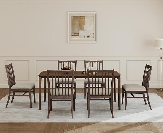 chairus Upholstered Dining Chairs Set of 4, Walnut Wooden Barrel Kitchen Chairs with Slat Back Double-Layer Cushion Farmhouse Accent Chairs for Dining Room/Living Room/Restaurant, Chenille Brown