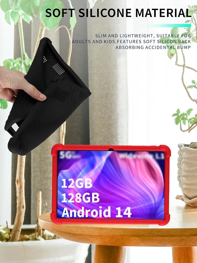 Case for YLEEBG TAB10 10 inch Android 14 TabletsWUNIAK Hollow Back DesignHeat Dissipation Shockproof Lightweight Adjustable Kickstand Silicone Shell&ampKids Friendly Soft CaseBlack