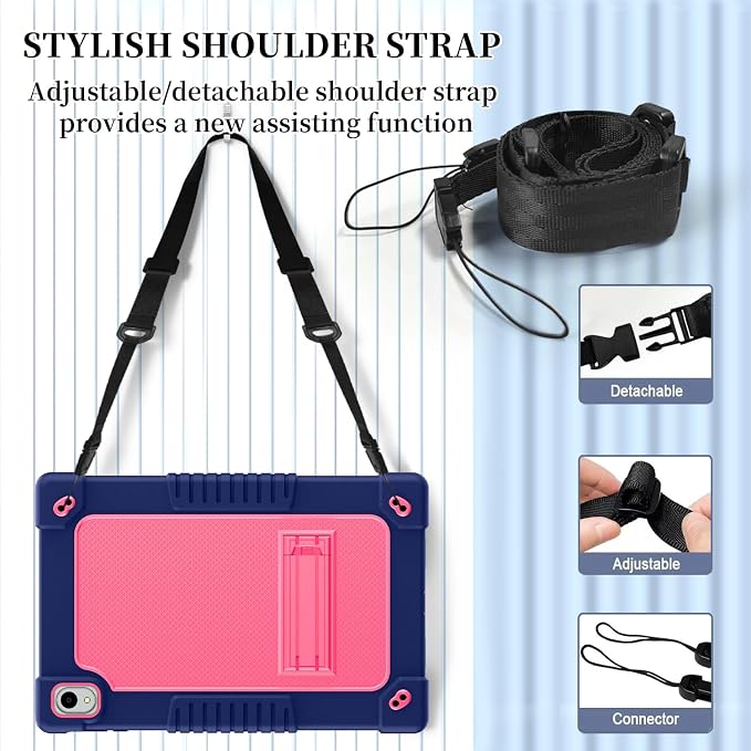 for Onn. 12.1 Tablet Pro 2024 Model Tablet Case with 2 Pcs Screen ProtectorHeavy Duty Shockproof Stand Shoulder Strap Case for Walmart Onn 12.1 2024 Model:100146663 (Black/Blue)