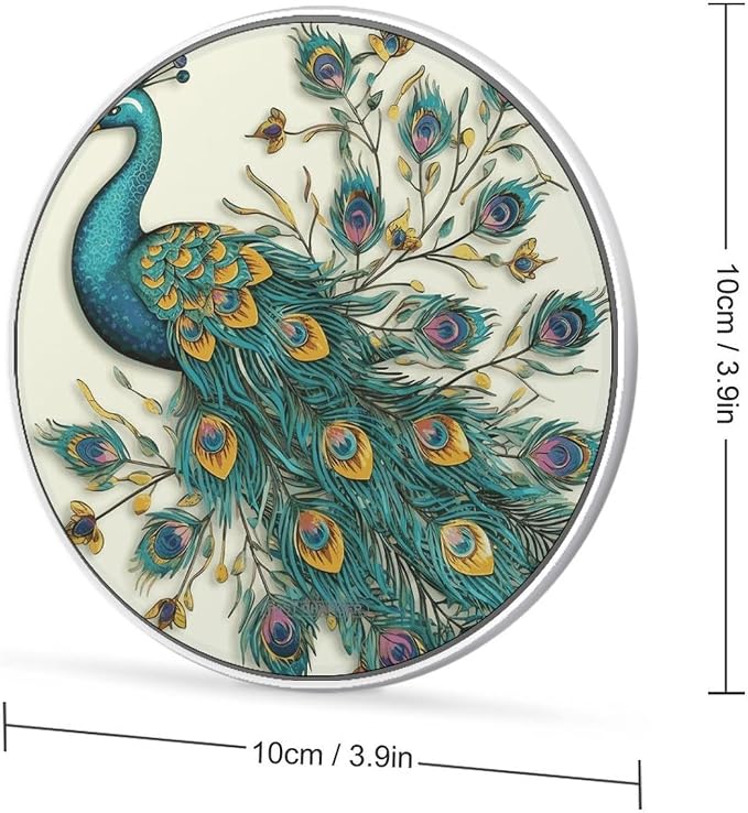 Peacock Pattern Wireless Charger 10W Fast Charging Pad Anti-Slip Qi Certified Wireless Charging Pad Charging Station Portable Phone Charger for All Wireless Charging Smartphone