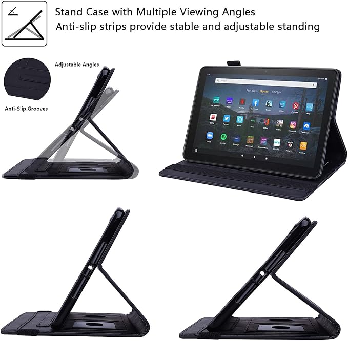 for Kindle Fire HD 8 Tablet (only Fits 10th Generation) &amp Fire HD 8 Plus 8 Case 2020 with Stand/Pencil Holder/Card Pocket/Elastic Band Embossed PU Leather Floral Cover Brown Peacock Flower