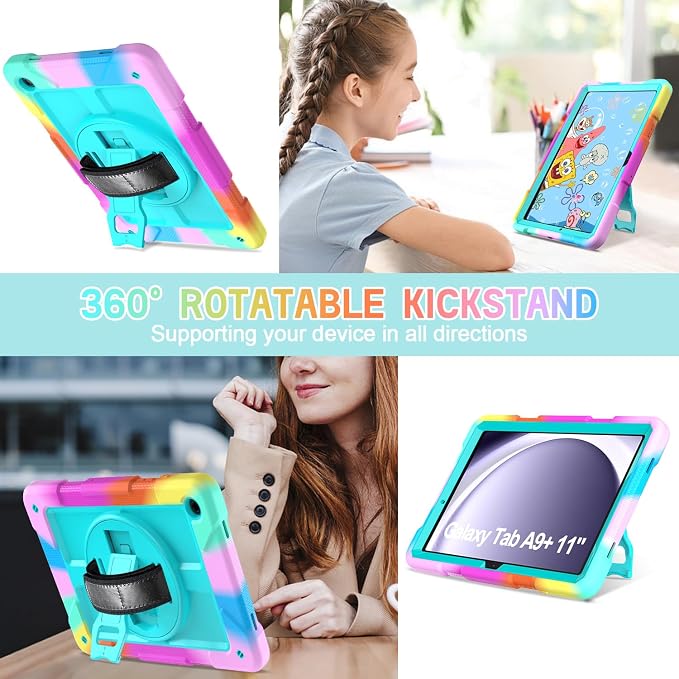Case for Samsung Galaxy A11+ Plus/ A9 Plus 11 inch 2026/2023 with 360° Swivel Handle Strap Cover with Lanyard Black