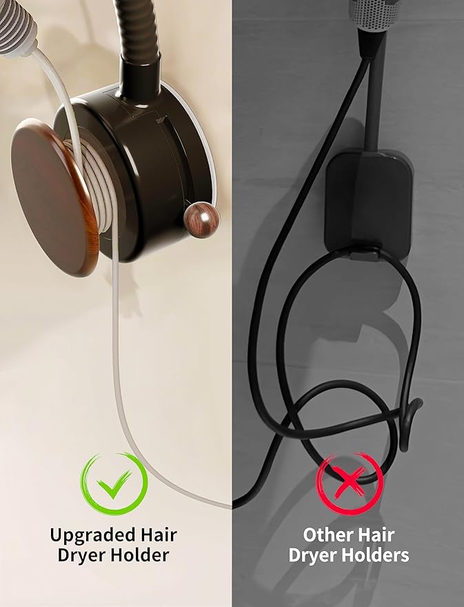 Hands Free Hair Dryer Holder Wall Mounted with Suction Cup, No Drill Installation for Damage-Free Walls, 360° Adjustable Blow Dryer Holder Fits Most Hair Dryers for Bathroom Organization1 Pack(Black)