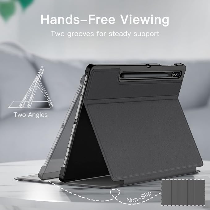 JETech Folio Case for Samsung Galaxy Tab S8 Plus/S7 FE/S7 Plus 12.4 Black | For 2022/2021/2020 Model Multi-Angle Stand Cover S Pen Holder Slim Protective Cover Auto Wake/Sleep