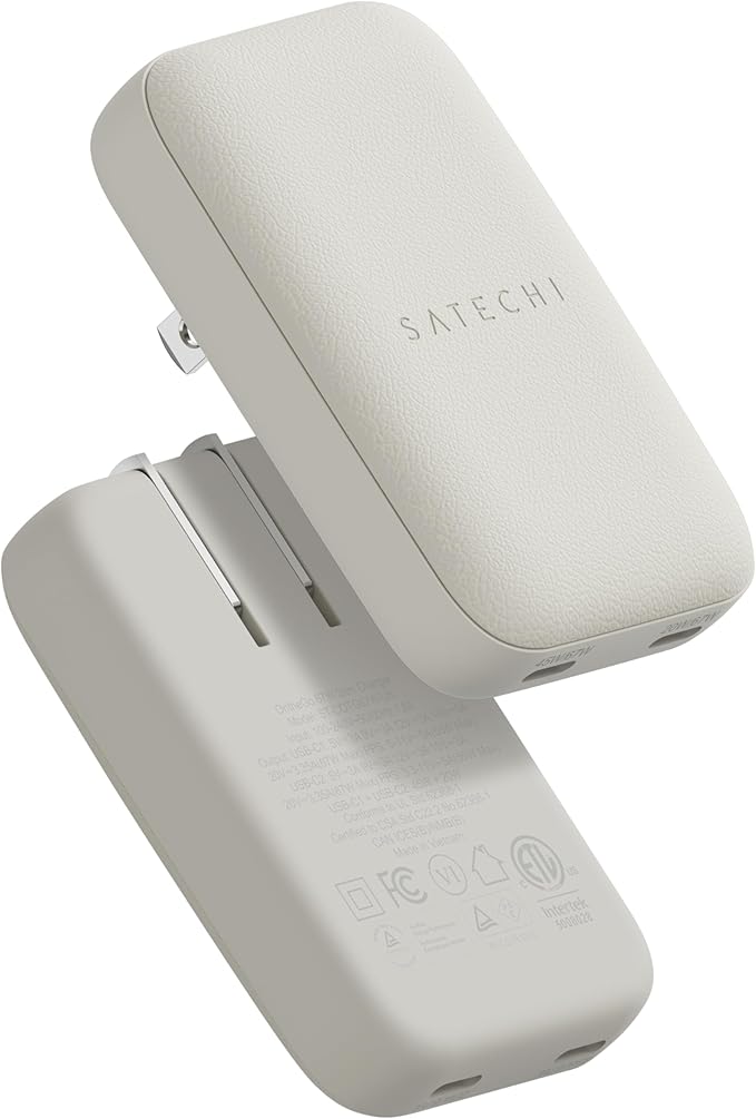 Satechi OntheGo 67W GaN Wall Charger PD 3.0 + PPS Dual USB-C Ports Black | Dual USB-C ports 45W+20W split-charging mode fits MacBook iPad iPhone 17 Galaxy Pixel Steam Deck