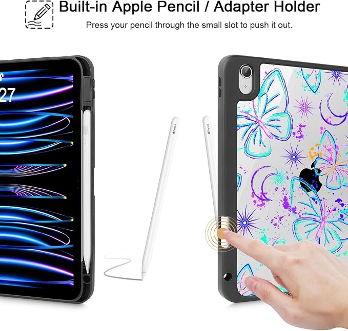 Mektron Case for 2026 iPad Air 11 inch M4 8th (M3 2025 7th /M2 2024 6th) Compatible with iPad Air 10.9 (2022 5th Gen /2020 4th Gen) Shockproof Clear Shell Blue Bows &amp Flowers
