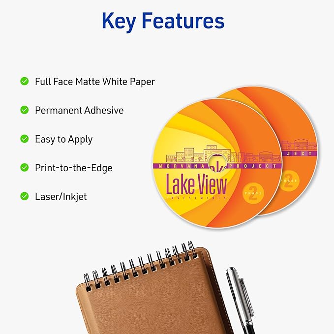 Avery Printable Full-Face CD Labels, Matte White, Permanent Adhesive, Laser/Inkjet Printable, 40 Disc & 80 Spine Labels, Ideal for CDs, DVDs, PC Discs, Media Projects & More (8960)