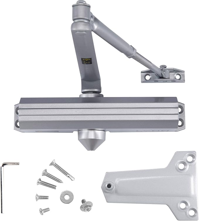 CLG HARDWARE Medium/Heavy Duty Commercial Door Closer DC7016 - Surface Mounted, Grade 1- ADA & UL 3 Hour Fire Rated, Adjustable Size 1-6 for Entrances & Aluminum Storefronts - US26D Aluminum