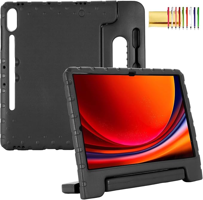 Kids Case for Samsung Galaxy Tab S10 FE Plus 13.1 (2025) Techcircle Handle Stand Light EVA Foam Bumper Protective Rugged Drop Protection Child Proof Cover Black