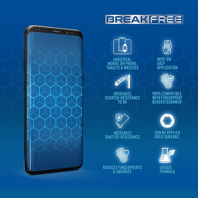 BREAK FREE Liquid Glass Screen Protector With $250 Coverage | Wipe On Scratch and Shatter Resistant Nano Protection for All Phones Tablets and Smart Watches - Universal Compatibility
