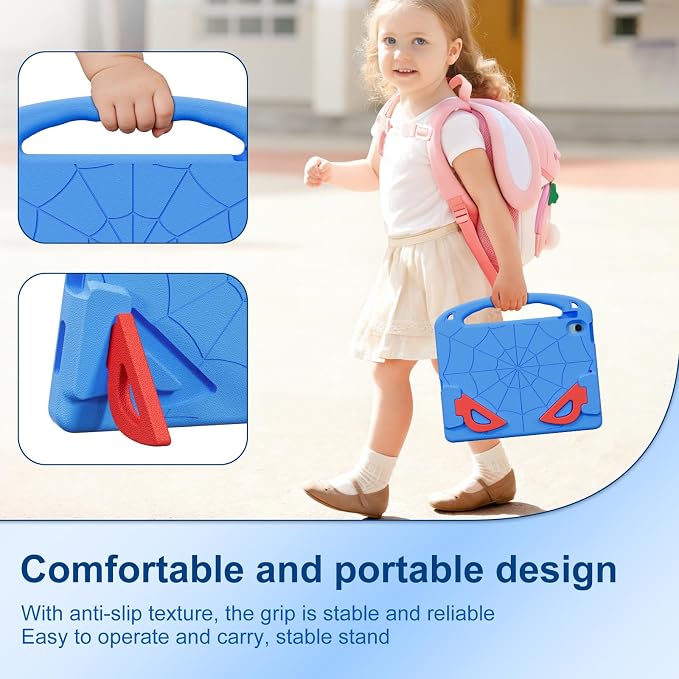 Kids Case for iPad Air 11-Inch (M4/M3/M2 2026/2025/2024) | iPad Air 5th Gen (2022) / 4th Gen (2020) 10.9 Shockproof Cover with Built-in Screen Protector and Stand (Black+Blue)
