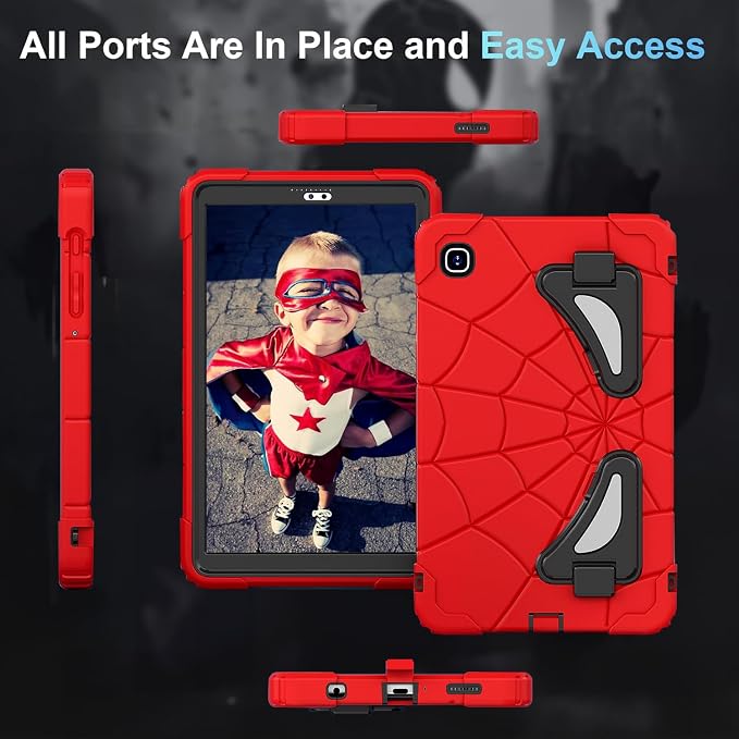 Case for Samsung Tab A7 Lite 8.7 inch 2021 Release SM-T220/T225/T227u Shockproof Cute Kids Silicone Protective Cover for Galaxy Tab A7 Lite 8.7 inch with Kickstand Shoulder Strap Red+Black