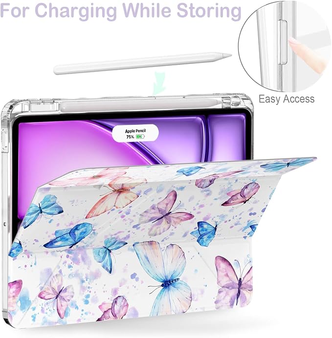 Feams Case for iPad Air 11-inch M4 2026 / M3 2025 / M2 2024 iPad Air 5th/4th Generation 2022/2020 10.9 Inch Y-Fold Standing Case Clear Back with Portrait Stand &amp Pencil Holder Beige Checkered