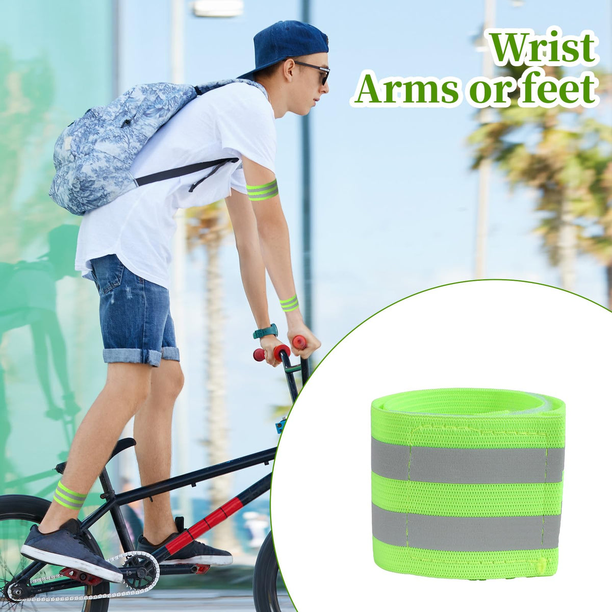 8PCS High Visibility Reflective Bands for Running, Neon Strap Tape Bracelets, Adjustable Reflective Strap Bracelets, Reflectives Running Gear for Women Men Runnings Cycling Walking Arm Wrist Ankle Leg
