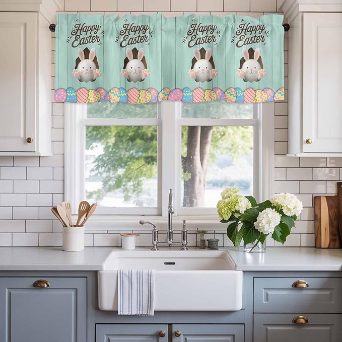 Green Easter Curtain Valances for Windows, Kitchen Valance Window Treatment