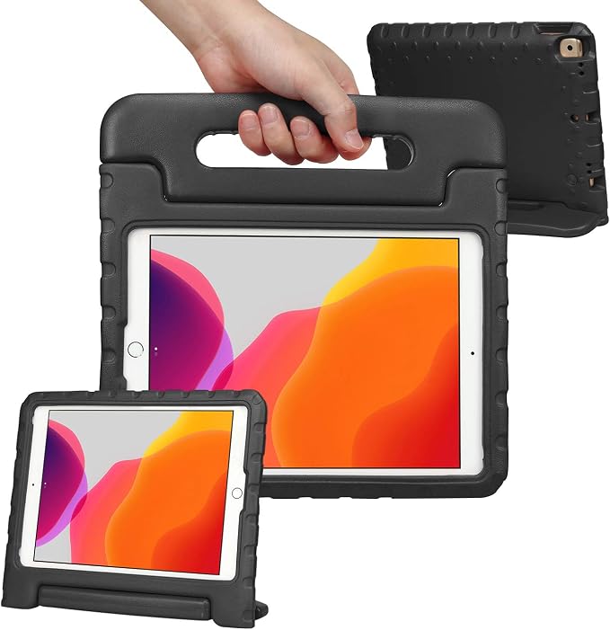 HDE Case for iPad 9th Generation Kids Shockproof Cover 10.2 inch with Handle Stand fits 2021 9th Gen 2020 8th 2019 7th Tablet - Black