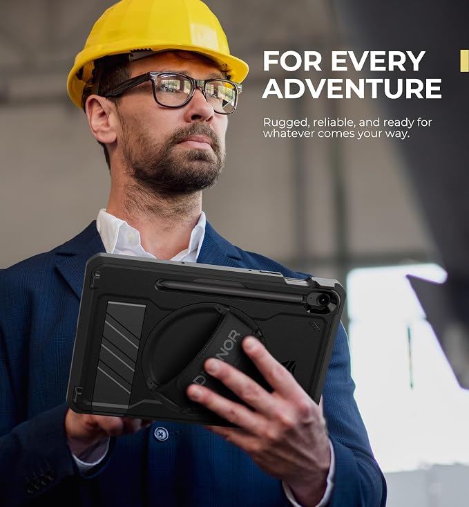 Dexnor Case for Samsung Galaxy Tab S10 Lite/S10 FE / S9 FE 10.9 Inch / S9 11 Inch 2023 with Screen Protector Pen Holder [360 Rotating Hand Strap &amp Kickstand] Full Body Cover for Tablet S9 FE Bla