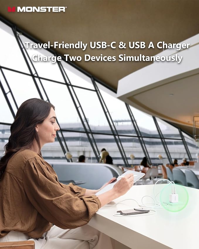 Monster USB C Charger 25W Super Fast Charger with USB C Cable Wall Charger with Foldable Plug for iPhone 15/15 Plus/15 Pro/15 Pro Max Samsung Galaxy iPad Pro Pixel