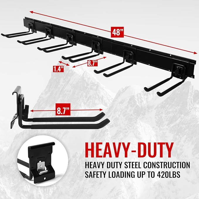 Clamping Garage Wall Organizers, 96inch Wall Mount Folding Chair Rack, Heavy Duty Garage Organization, Yard Tool Hook, Hold Up to 420lbs (96Inch Black)