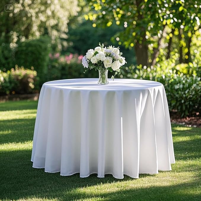 Surmente 120 inch Round tablecloths -10 Pack White Round Table Cloths, Polyester Fabric Table Covers for Weddings, Banquets, or Restaurants