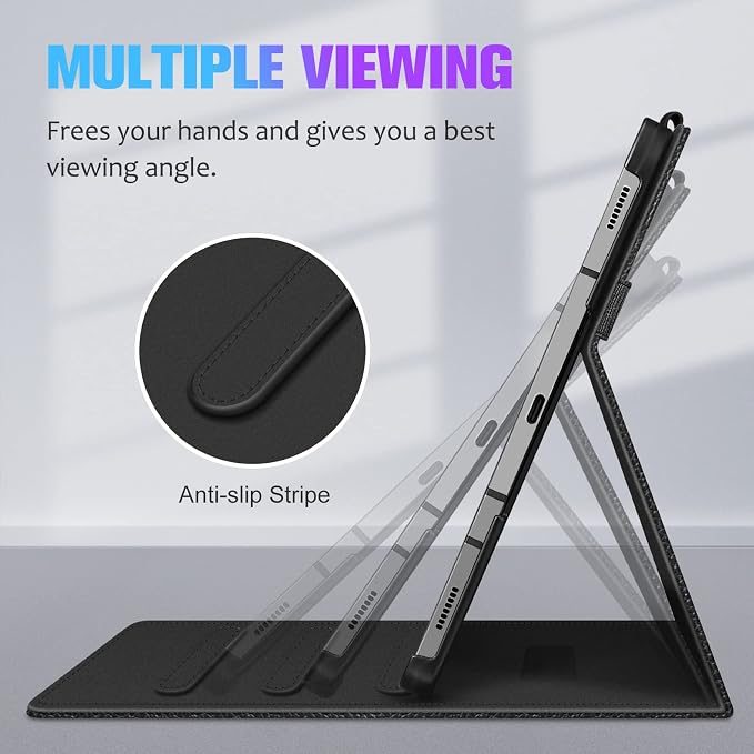Fintie Multi-Angle Viewing Case for Samsung Galaxy Tab S8/S7 11 Inch | Front Card Pocket 3 Viewing Angles S Pen Protection Auto Wake/Sleep Black