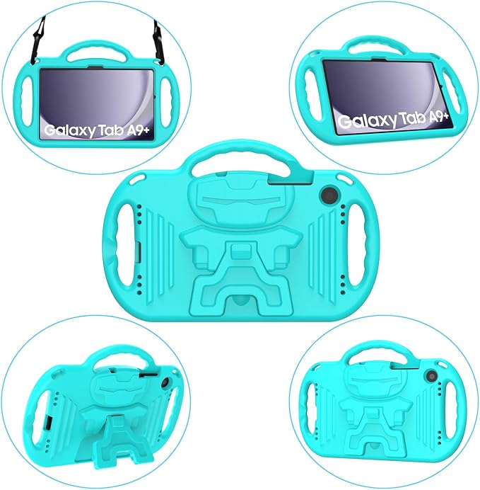 Kids Case for Samsung Galaxy Tab A11+ Plus/A9+ Plus 11 Inch Case with Strap Shockproof Lightweight Handle Stand 2025/2023 Model with Lanyard Black