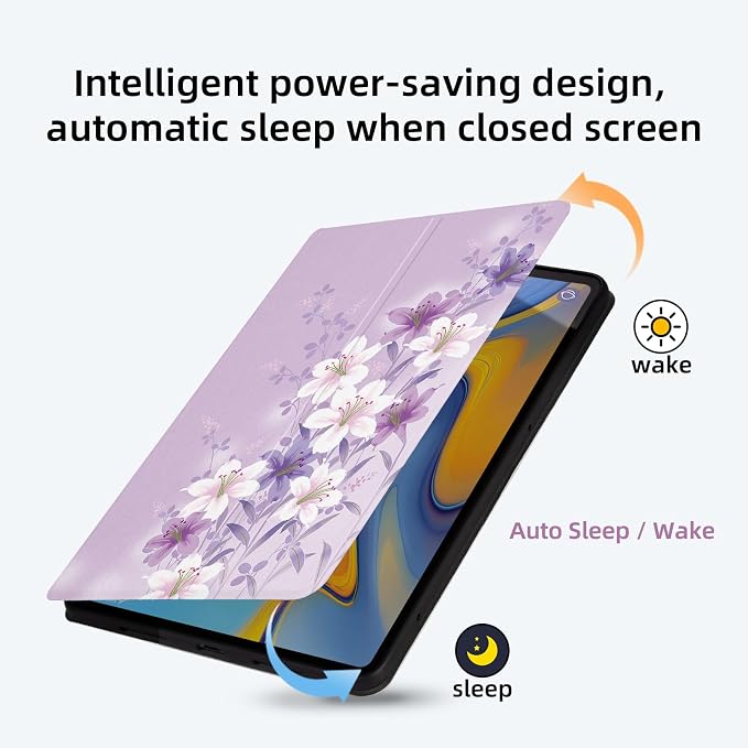 Premium PU Leather Cover for Samsung Galaxy Tab A 10.5 Inch 2018 Model SM-T590/T595/T597 Shockproof Protective Case with Folding Stand and Auto Wake/Sleep Black Flowers