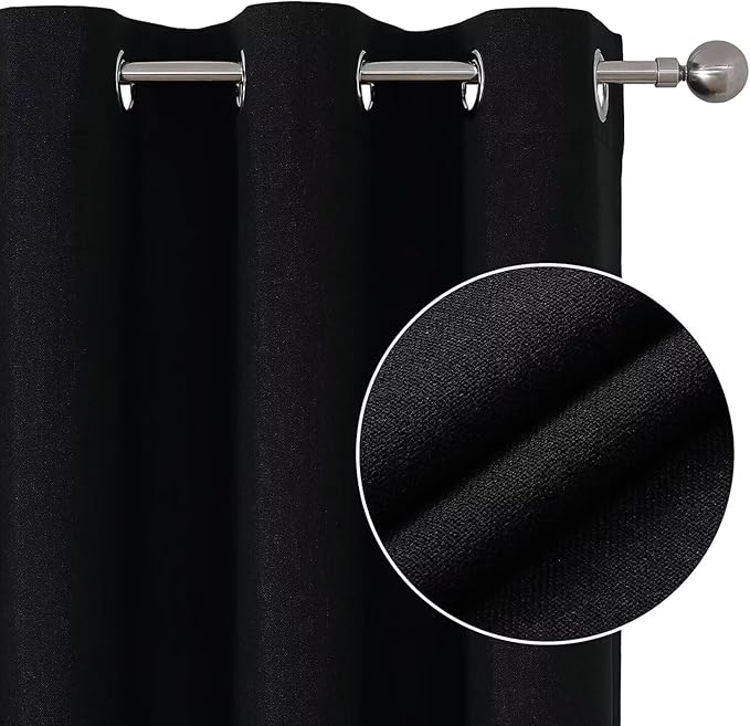 Joydeco Black Blackout Curtains 90 Inches Long, Curtains 90 Inch Length 1 Panel for Bedroom, Thermal Insulated Linen Black Out Curtains with Grommets(100x90, Black)