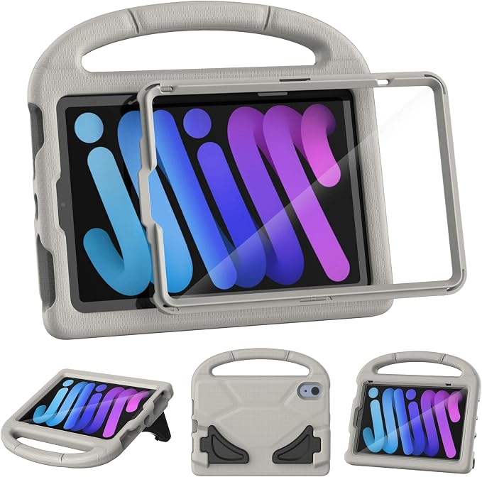 Kids Case for iPad mini 7 (A17 Pro) 2024/ Mini 6 2021 iPad mini 7th/6th Generation Case with Screen Protector - Shockproof with Handle Stand Protective Cover for iPad 8.3 Inch Lavender