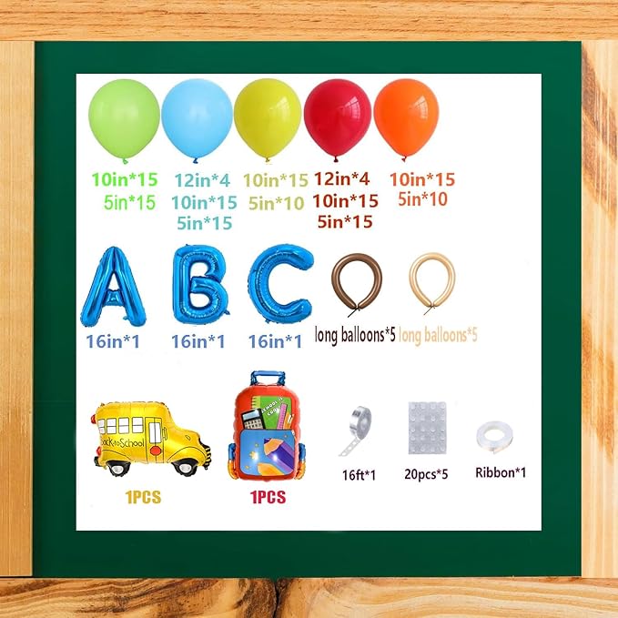 Back to School Balloon Garland Arch Kit, 164pcs Rainbow Balloons with Schoolbag Bus Foil Balloon for Back to School Decorations Kindergarten Graduation First Day of Party Supplies