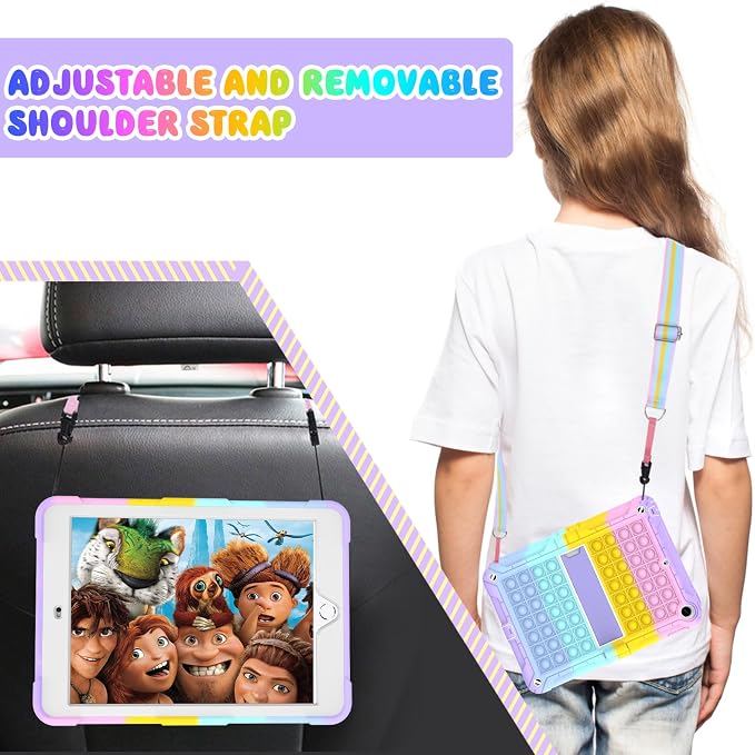 TSQQST iPad 9.7 Case 6th/5th Gen 2017 2018 for Kids Boys Girls | Tempered Glass Screen Protector Pencil Holder &amp Stand Heavy Duty Shockproof Rugged Protective Red+Blue