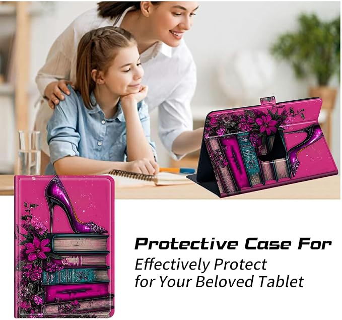 for Walmart Onn 10.1 2024 Onn 10.1 Gen 4 Universal Tablet Case 360 Degree Rotating Kickstand Protective Stand Case with Multiple Viewing PU Leather Shell Case Black Book Cat