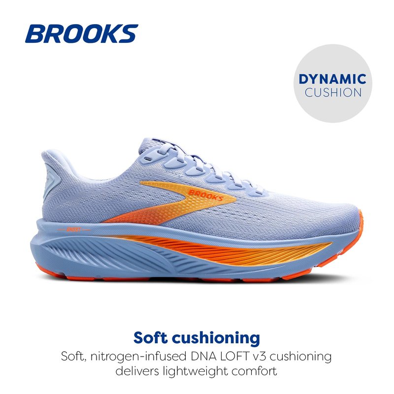 Brooks Women’s Ghost 17 Neutral Running Shoe - Blue Heron/White/Orange - 9.5 Medium