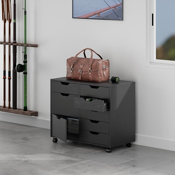 Winsome Halifax Storage Mobile Cabinets, 2 Doors, 6 Drawers, for Home Office, Black