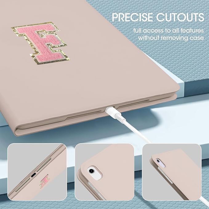 for iPad 9th Generation 10.2 Inch 2021/2020/2019 Case Initial Chenille Letter Suture Personalized for iPad 9th/8th/7th Generation Case with Auto Sleep/Wake Pencil Holder (Black A)