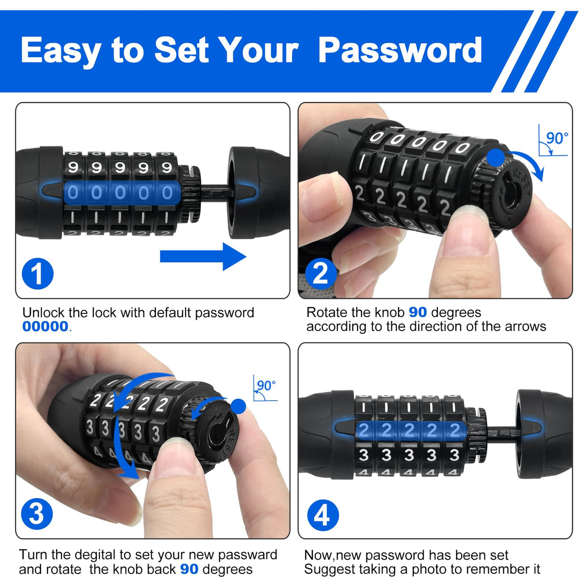 NDakter Bike Chain Lock, 5 Digit Combination Heavy Duty Anti Theft Bicycle Chain Lock,2.62/3.2/4.27/5/6Ft Long Security Resettable Bike Locks for Bike, Bicycle, Scooter, Door, Gate, Fence-4/6mm Thick