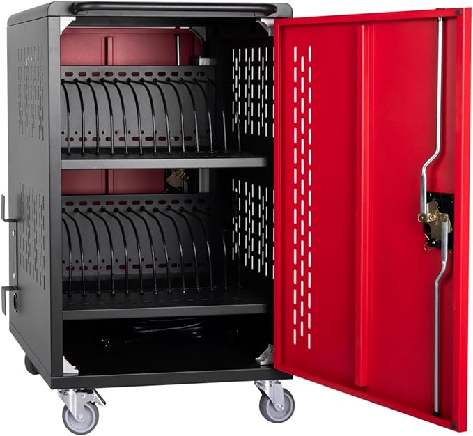 Thetilsy 32 Device Mobile Charging Station for Laptops/Tablets/iPads/Chromebooks,32 Bay Lockable Charging Cabinet with Power Strip for Classroom,School Charging Carts with Casters