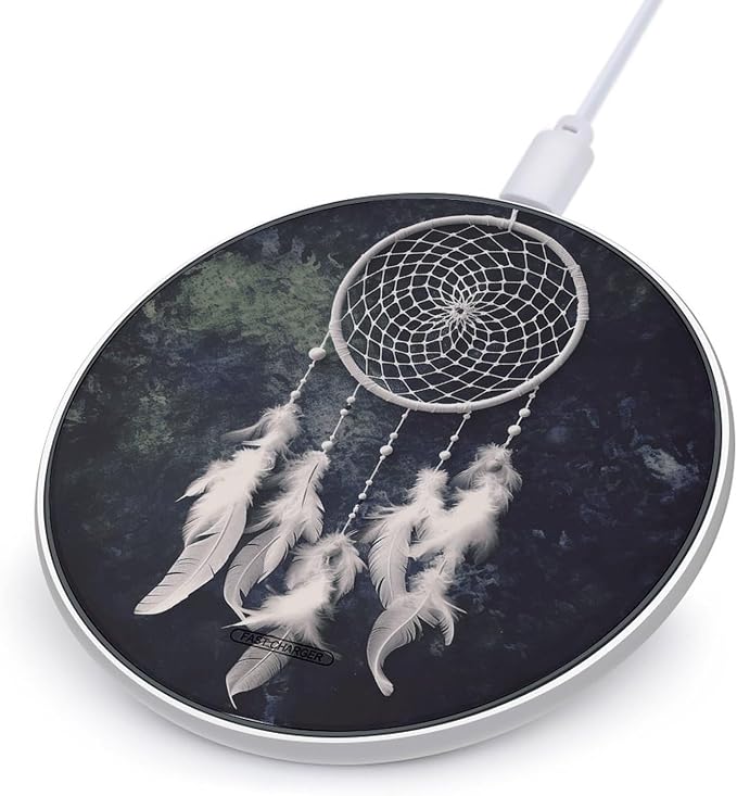 White Fantasy Dream Catcher Wireless Charger Portable 10W Fast Wireless Charging Pad Compatible with Phone Ultra-Thin Charging Station Lightweight Charger Mat for Travel Home Office Desk
