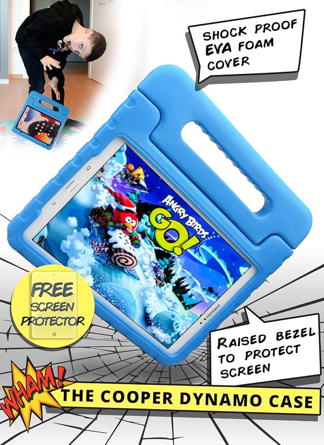 Cooper Dynamo [Rugged Kids Case] Protective Case for Samsung Tab A 10.1 (2016) T580 T585 only | Child Proof Cover with Stand Handle Screen Protector (Blue) NOT FIT with P580 P585 and 2019 Released