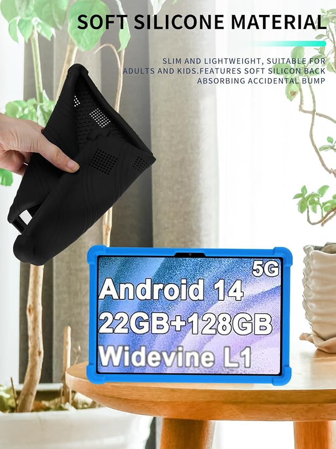 Case for Dghrti TAB30 2025 Android 14 Tablet 10.1 Inch，WUNIAK Shock Proof Lightweight Stand Rubber Shell Protective CoverKids Friendly Soft Silicone Adjustable Stand CoverBlack