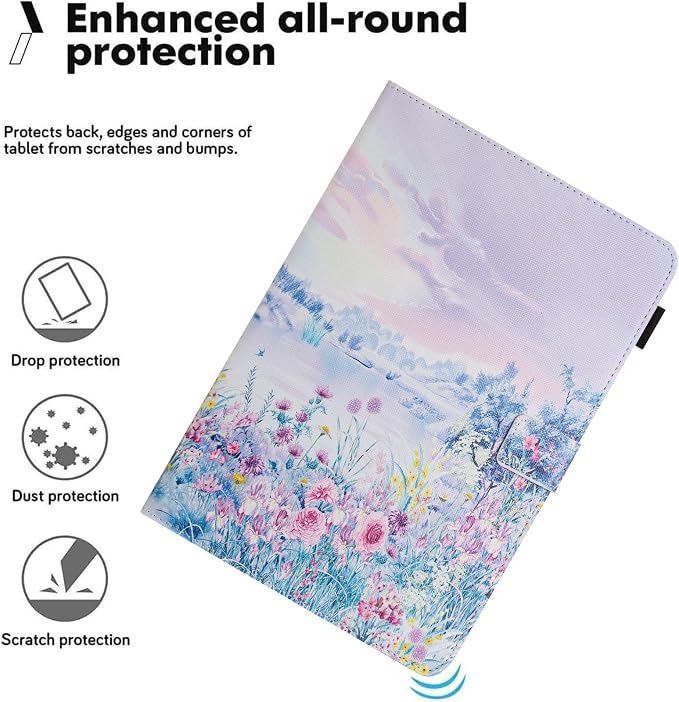 Universal Case for 10 Inch Tablet Multi-Angle Viewing Stand Case for 9.5-10.5 Inch Tablet Premium PU Leather Folding Stand Cover with Pen Holder &amp Multiple Angles Stand - Beach