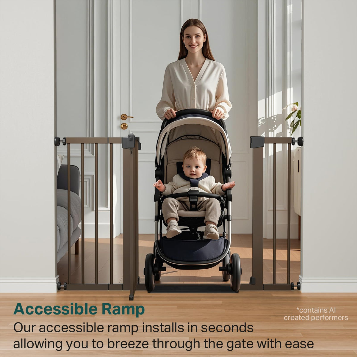 Cumbor 29.7-48" Baby Gate for Stairs, Mom's Choice Awards Winner-Dog Gate for Doorways, Auto Close Safety Pet Gate for Dogs Indoor, Easy Install Pressure Mounted Child Gate with Walk Thru Door, Brown