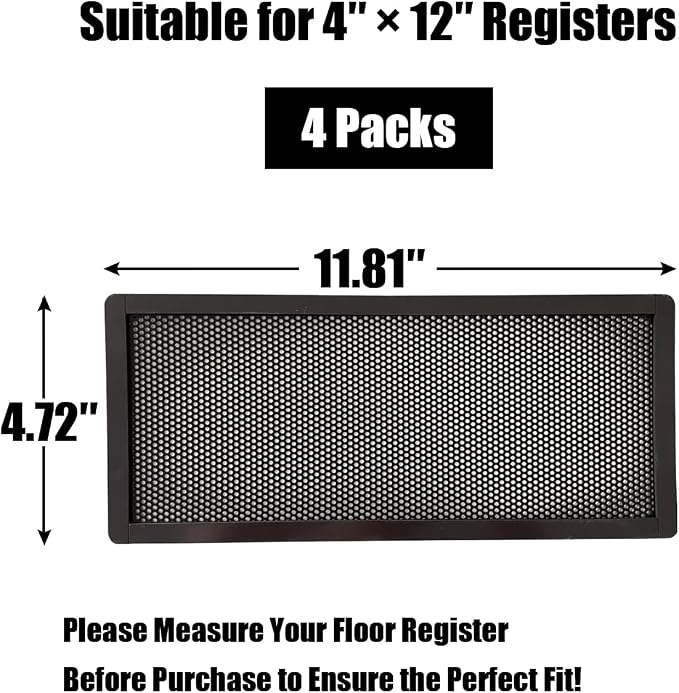 Floor Register Vent Cover- 4"x12" Magnetic Air Vent Screen Mesh Cover