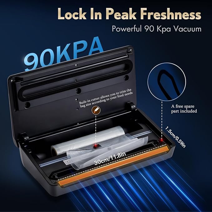 Vacuum Sealer for Food 90Kpa Powerful Vacuum Sealing Machine 7 in 1 Modes with Freshness Storage Bag Powerful Big Size (No pressing needed)