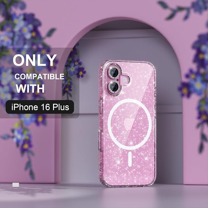 Choiche for iPhone 15 Pro Max Case Compatible with MagSafe Glitter Black | Women Girly Cute Glitter Sparkly Magnetic Phone Case with Diamond Camera Lens Protectors Military-Grade Drop Protection 6.7