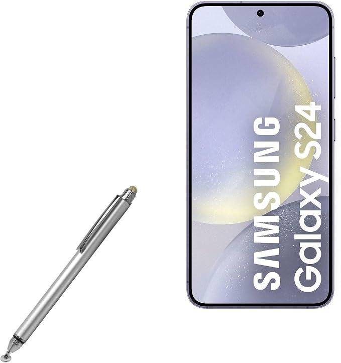 BoxWave Stylus Pen Compatible with Samsung Galaxy S24+ - DualTip Capacitive Stylus Fiber Tip Disc Tip Capacitive Stylus Pen - Metallic Silver