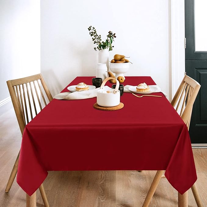 sancua 2 Pack Red Tablecloth 60 x 102 Inch, Rectangle 6 Feet Table Cloth - Stain and Wrinkle Resistant Washable Polyester Table Cover for Dining Tables, Buffet Parties and Camping